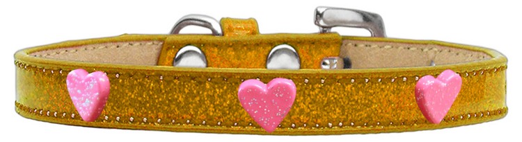 Pink Glitter Heart Widget Dog Collar Gold Ice Cream Size 20